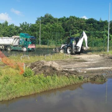 Début des travaux de rénovation au terrain de basket du complexe Michel Benjamin à Lauricisque. Photo: La Ville de Pointe-à-Pitre