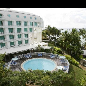 Vue aérienne de l’hôtel Le Clipper au Gosier. Photo : Chesnot / Sipa